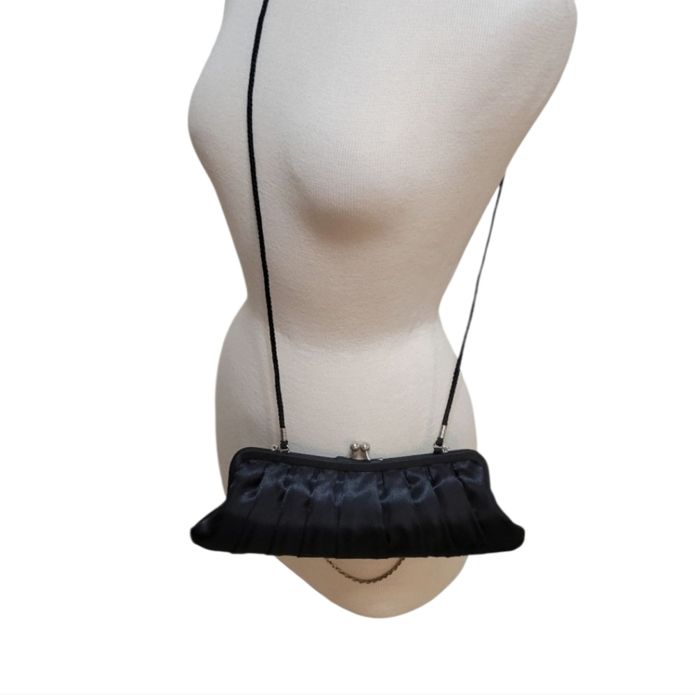 Black Satin Clutch Purse Kiss Lock Closure